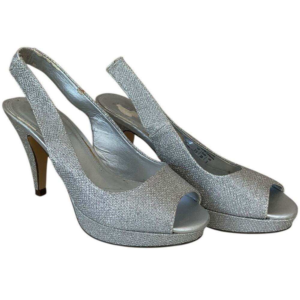 Call it Spring Women's Heels Silver Glitter Formal Peep-Toe Slingback Size 7.5